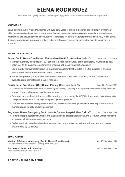 Free Nurse Practitioner ATS CV Template, AI CV Builder
