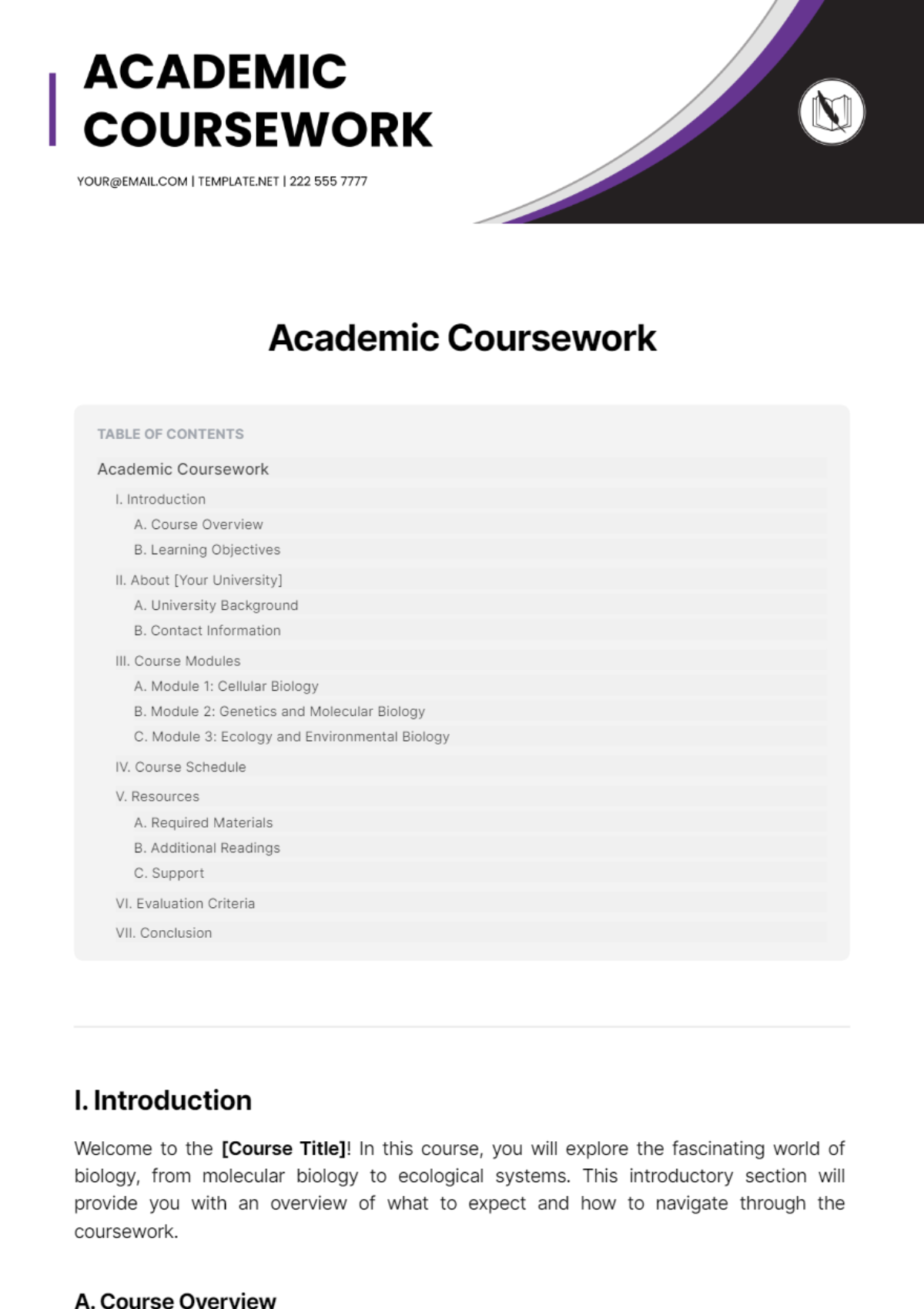 Academic Coursework Template - Edit Online & Download