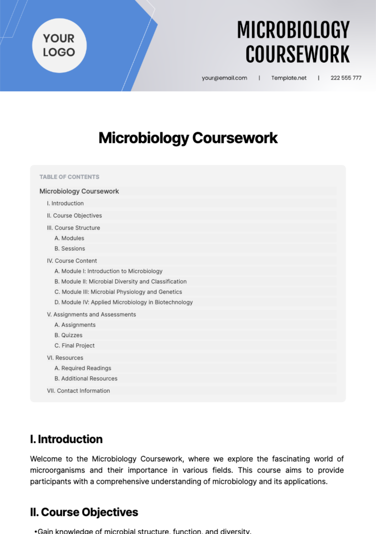 Microbiology Coursework Template - Edit Online & Download