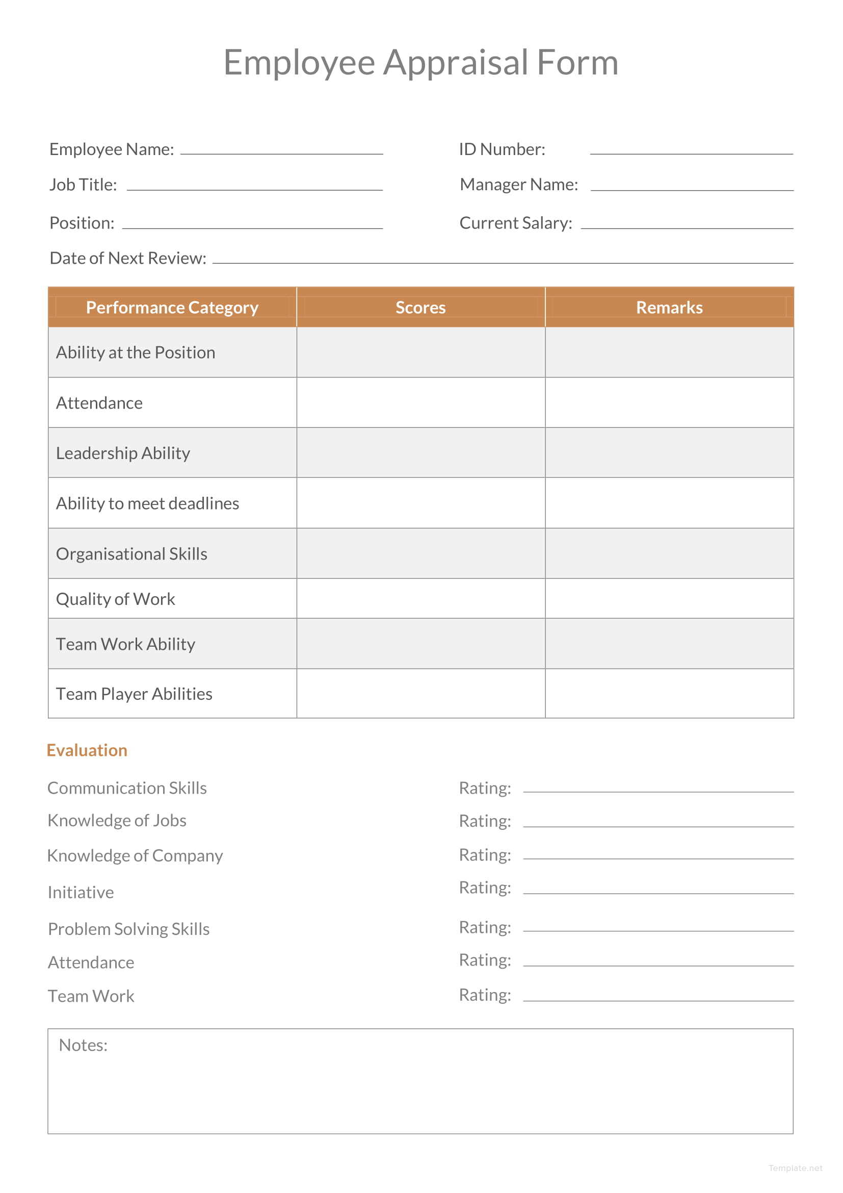 Staff Appraisal Form Template Free Uk