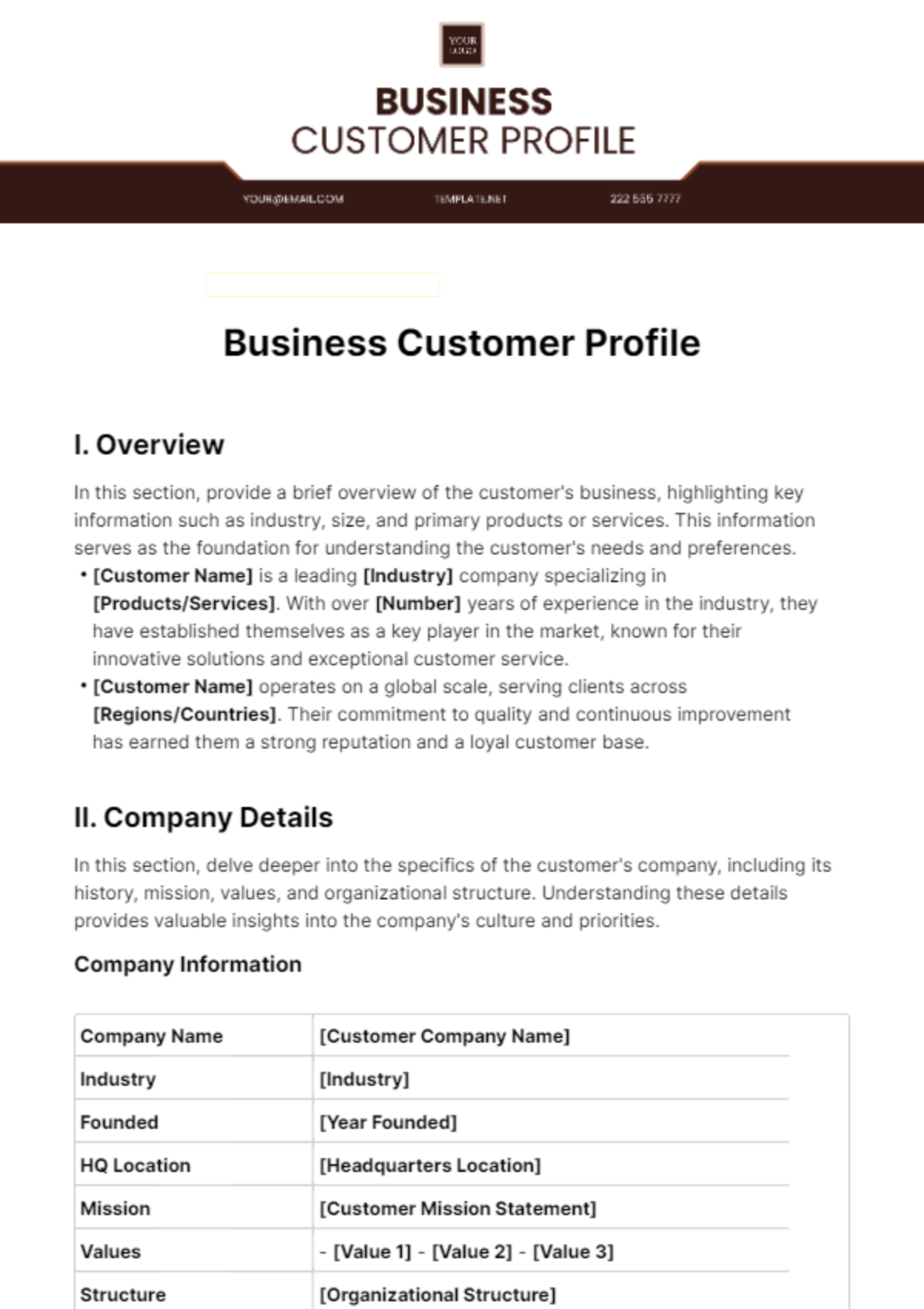Business Customer Profile Template