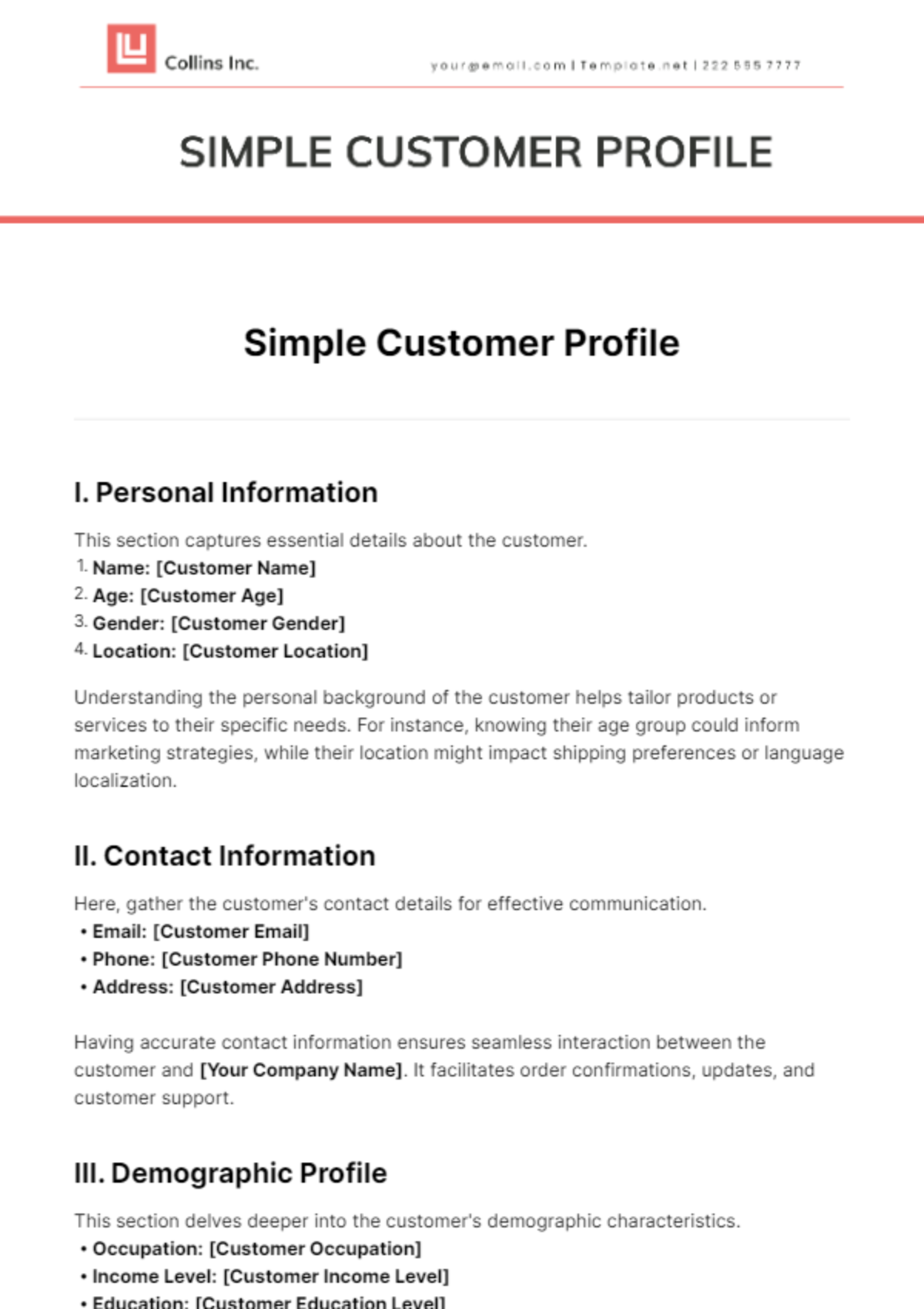 Simple Customer Profile Template