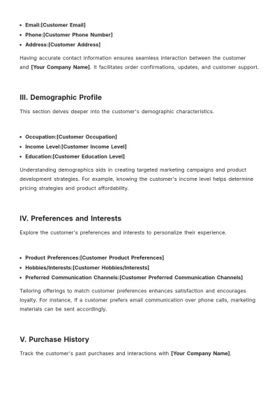 Free Simple Customer Profile Template to Edit Online
