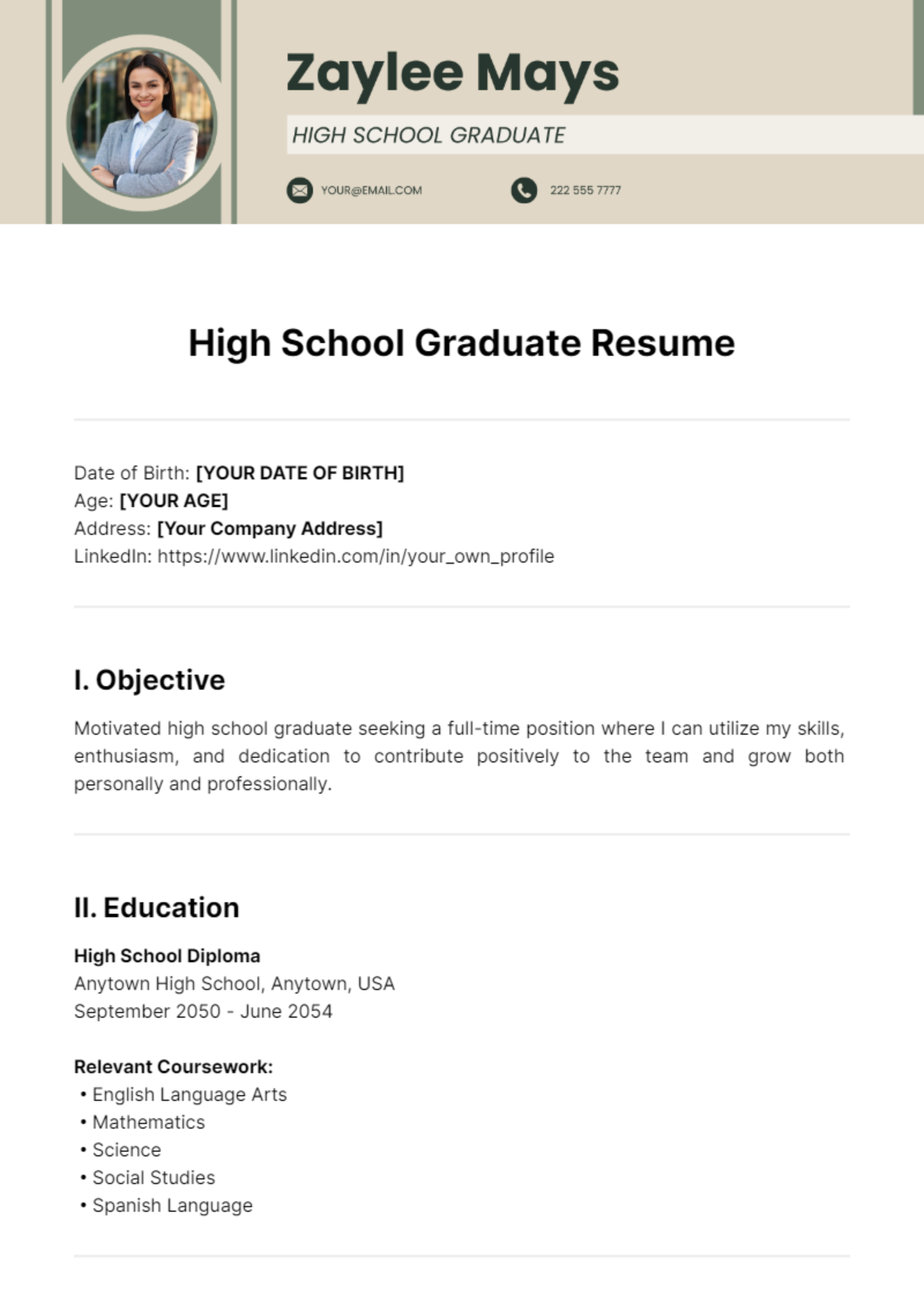 High School Graduate Resume Template