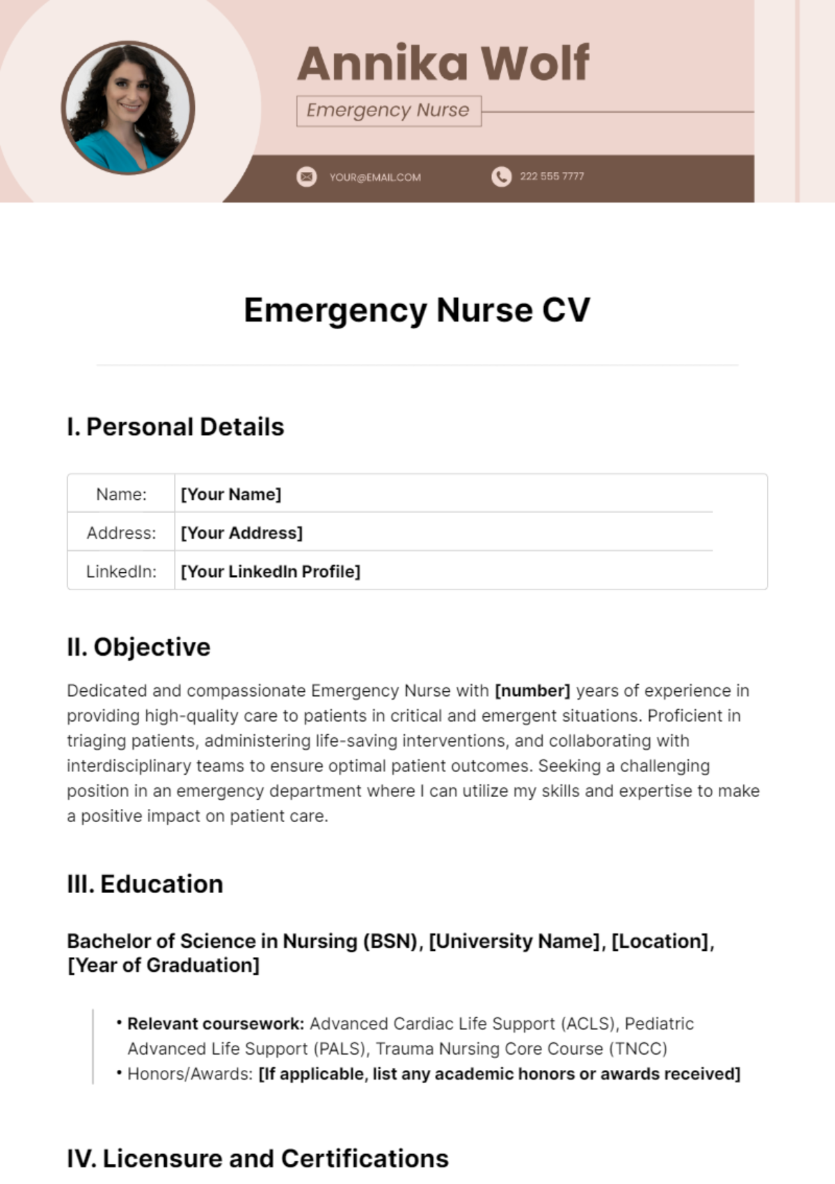Emergency Nurse CV Template