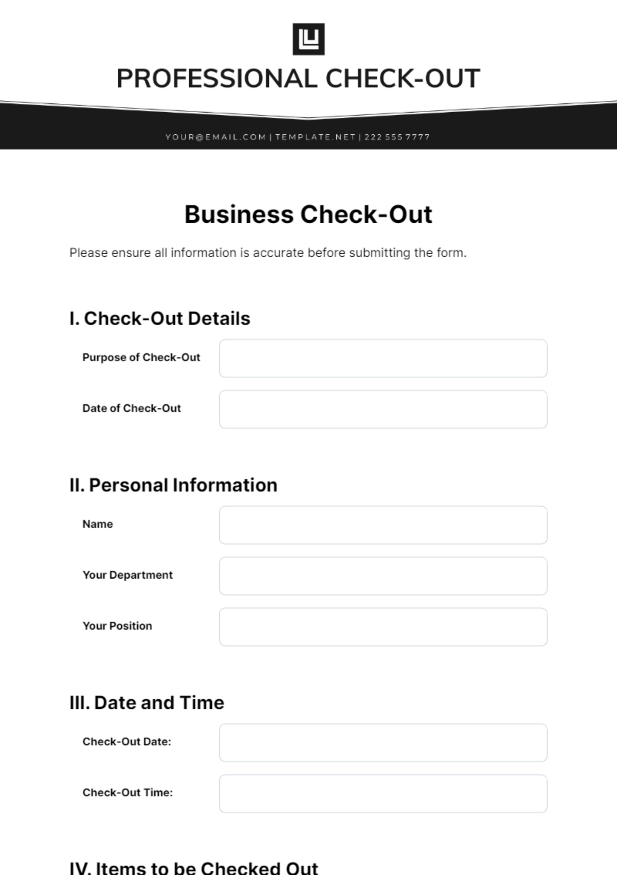 Business Check-Out Template