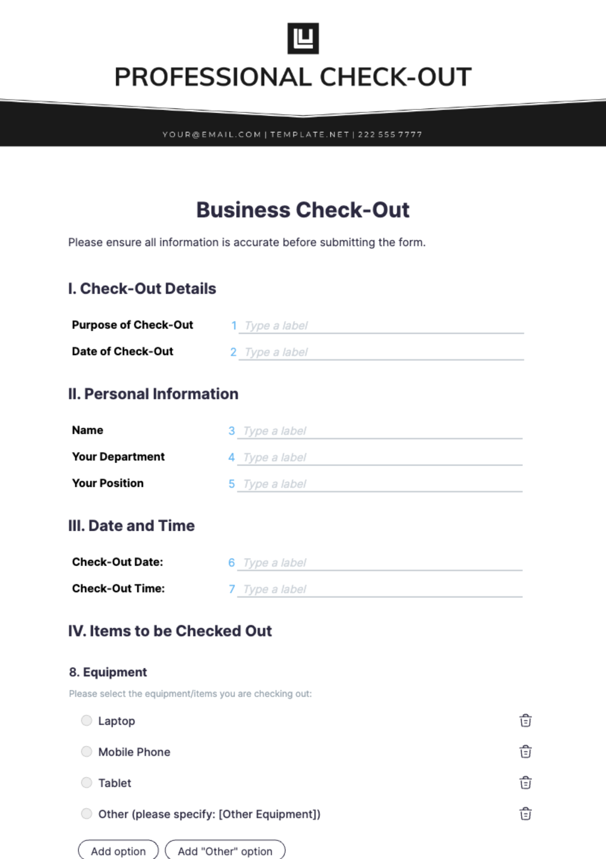 Business Check-Out Template - Edit Online & Download