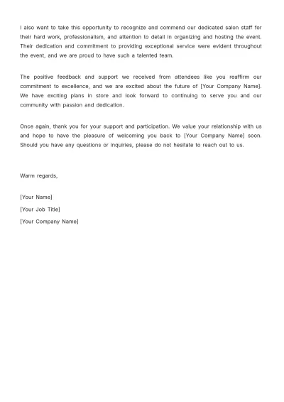 Free Salon Thank You Letter Template to Edit Online