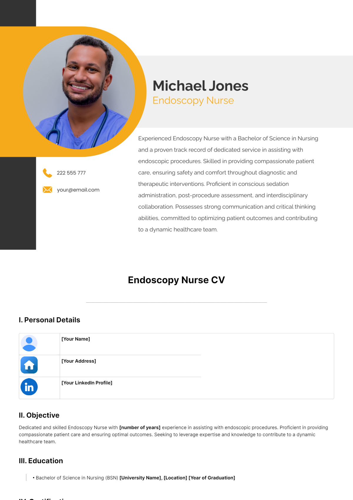Endoscopy Nurse CV Template