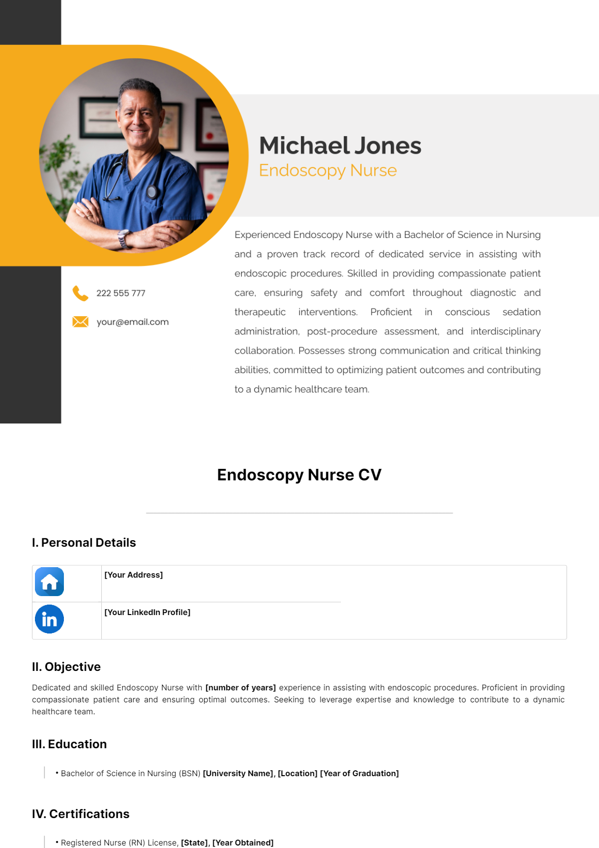 Free Endoscopy Nurse CV Template