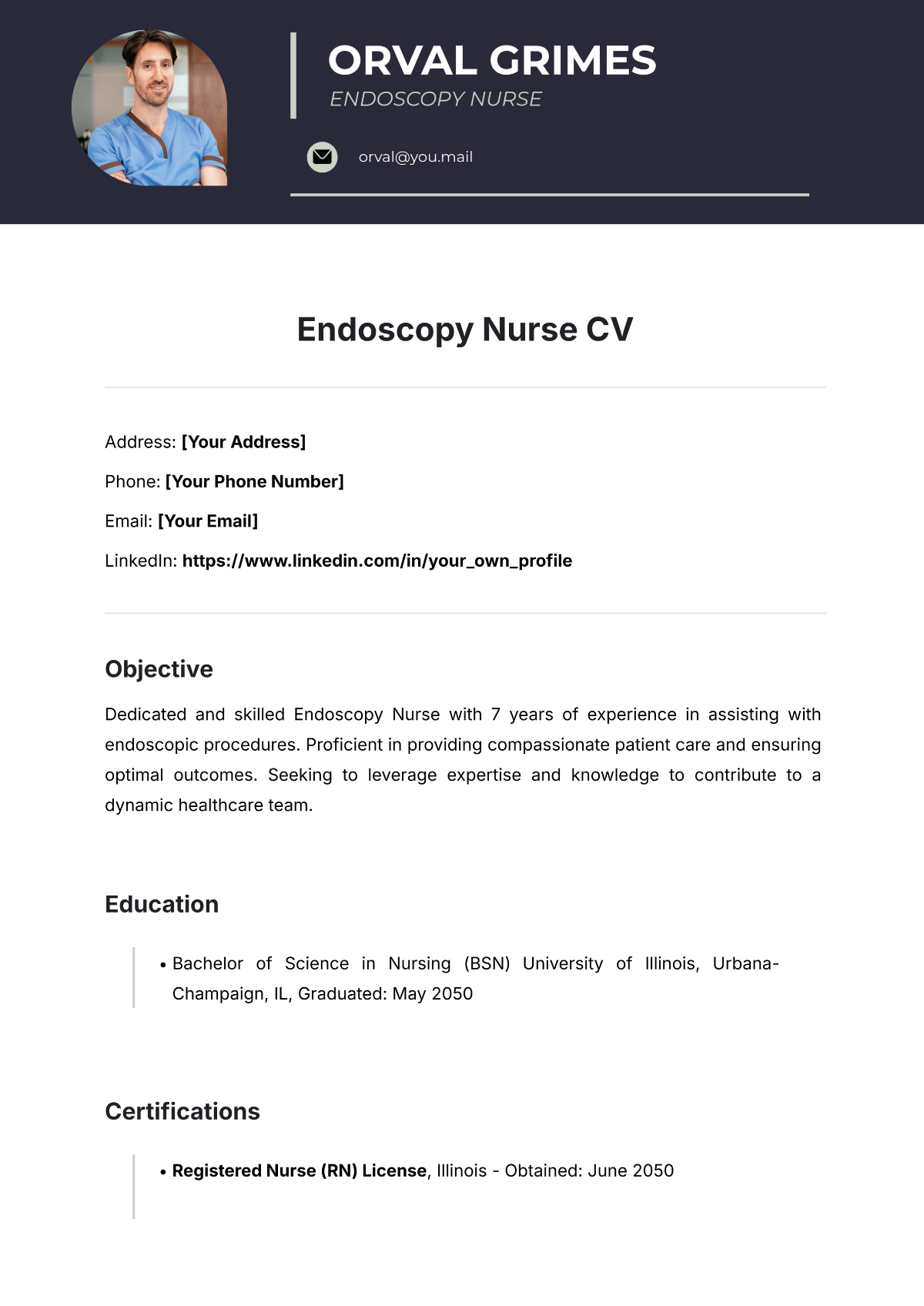 Endoscopy Nurse CV Template - Edit Online & Download