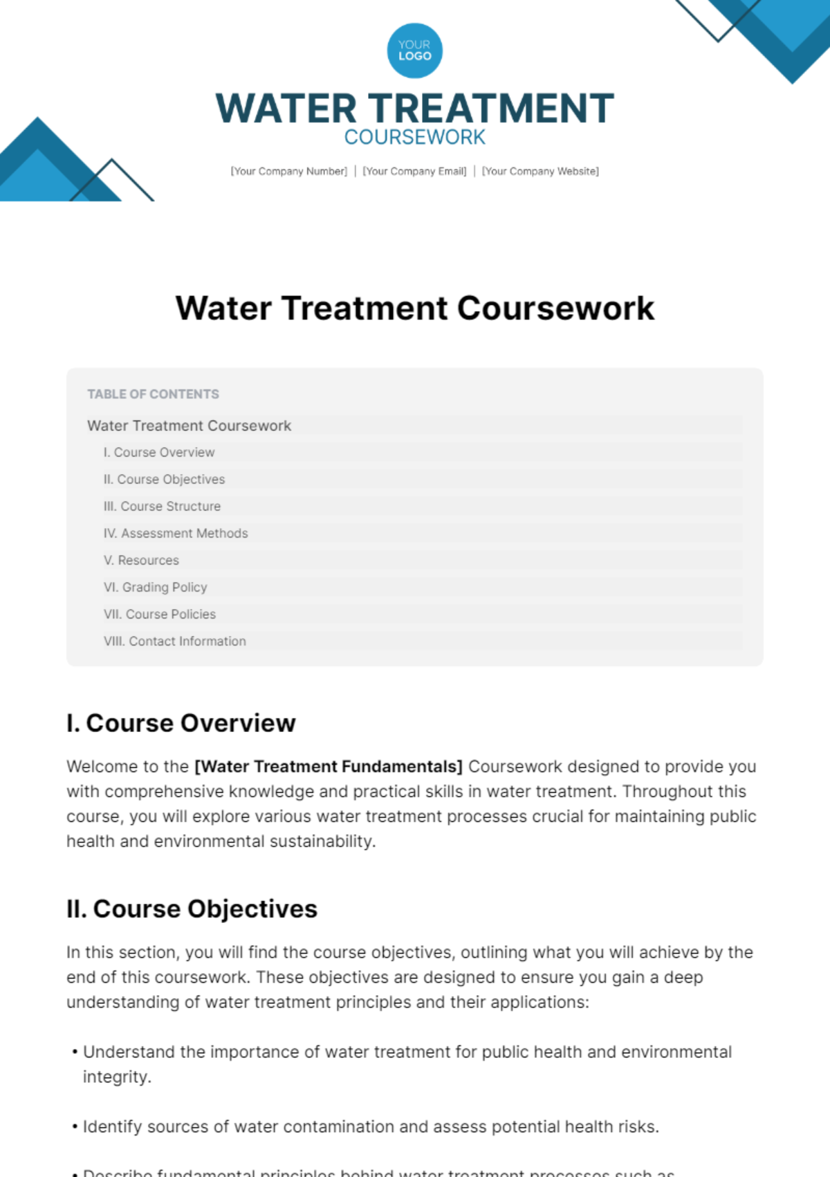 Water Treatment Coursework Template