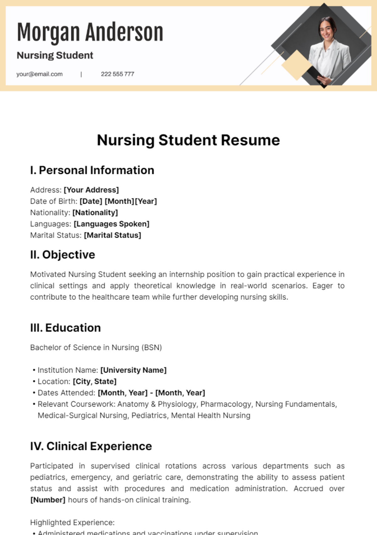 Nursing Student Resume Template