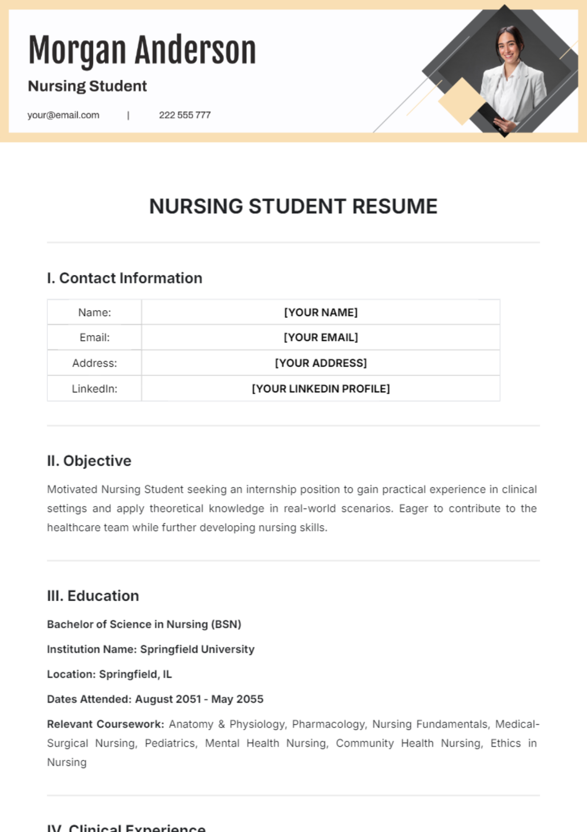 Nursing Student Resume Template - Edit Online & Download