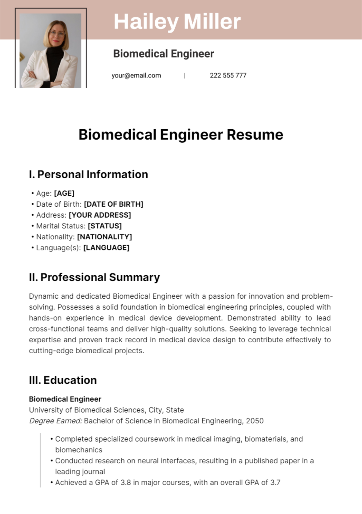 Biomedical Engineer Resume Template