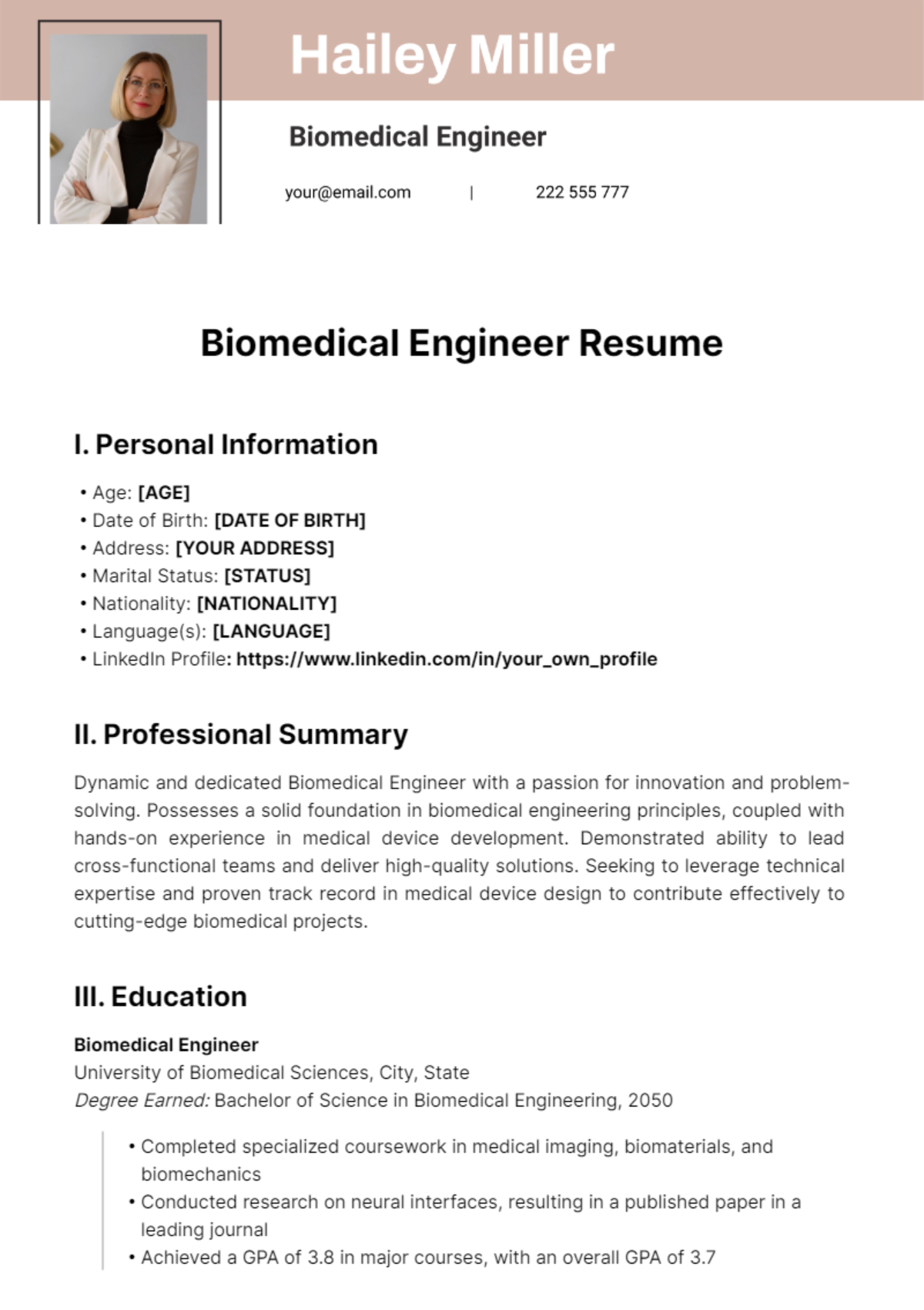 Free Biomedical Engineer Resume Template