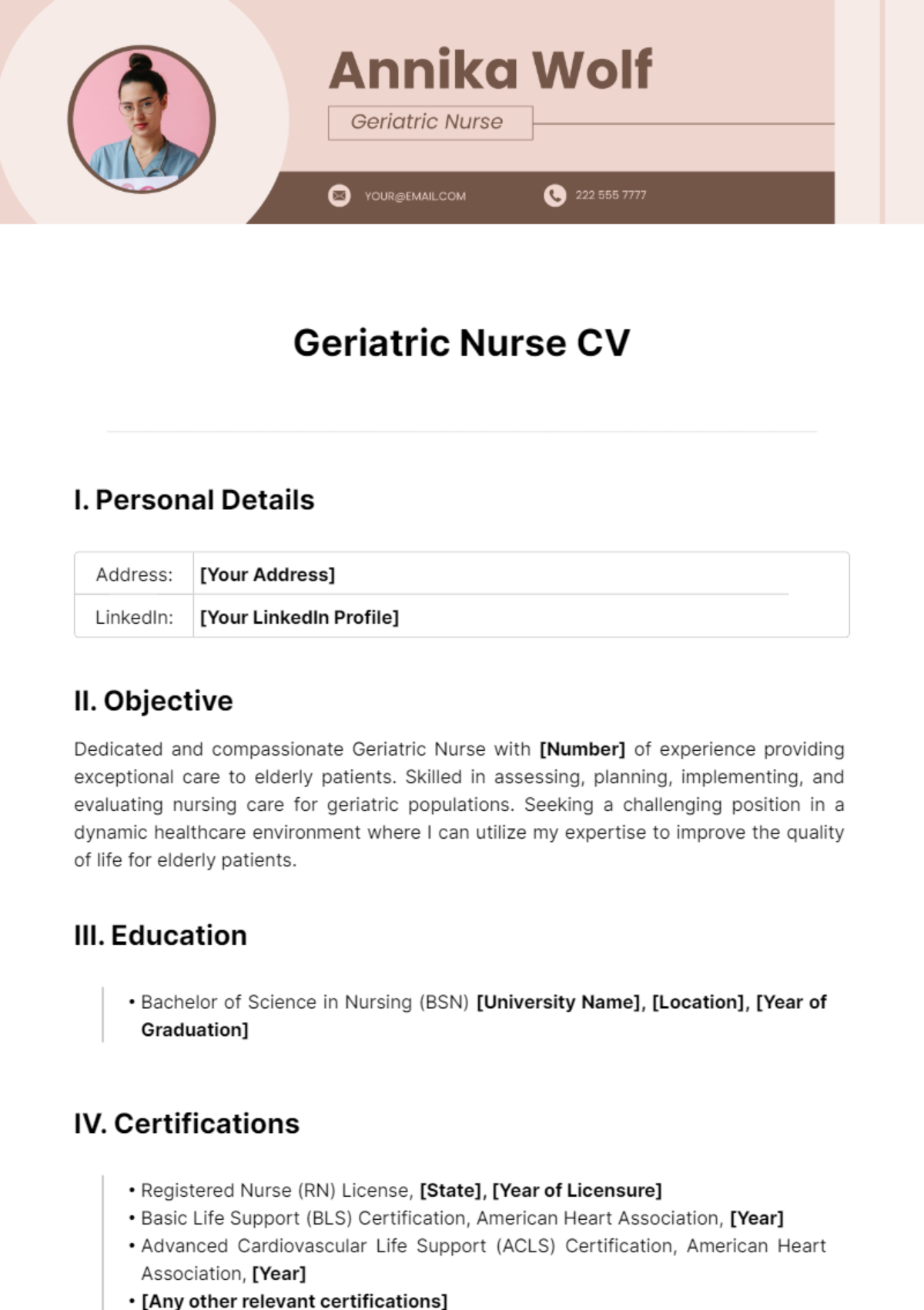 Free Geriatric Nurse CV Template