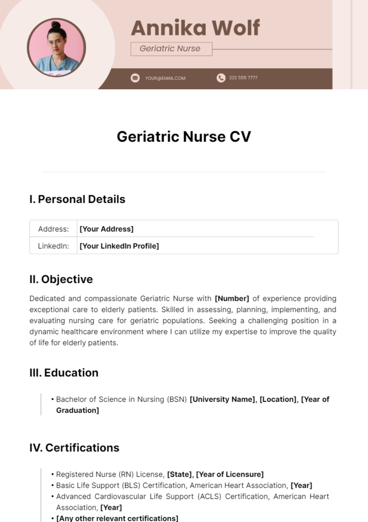 Geriatric Nurse CV Template