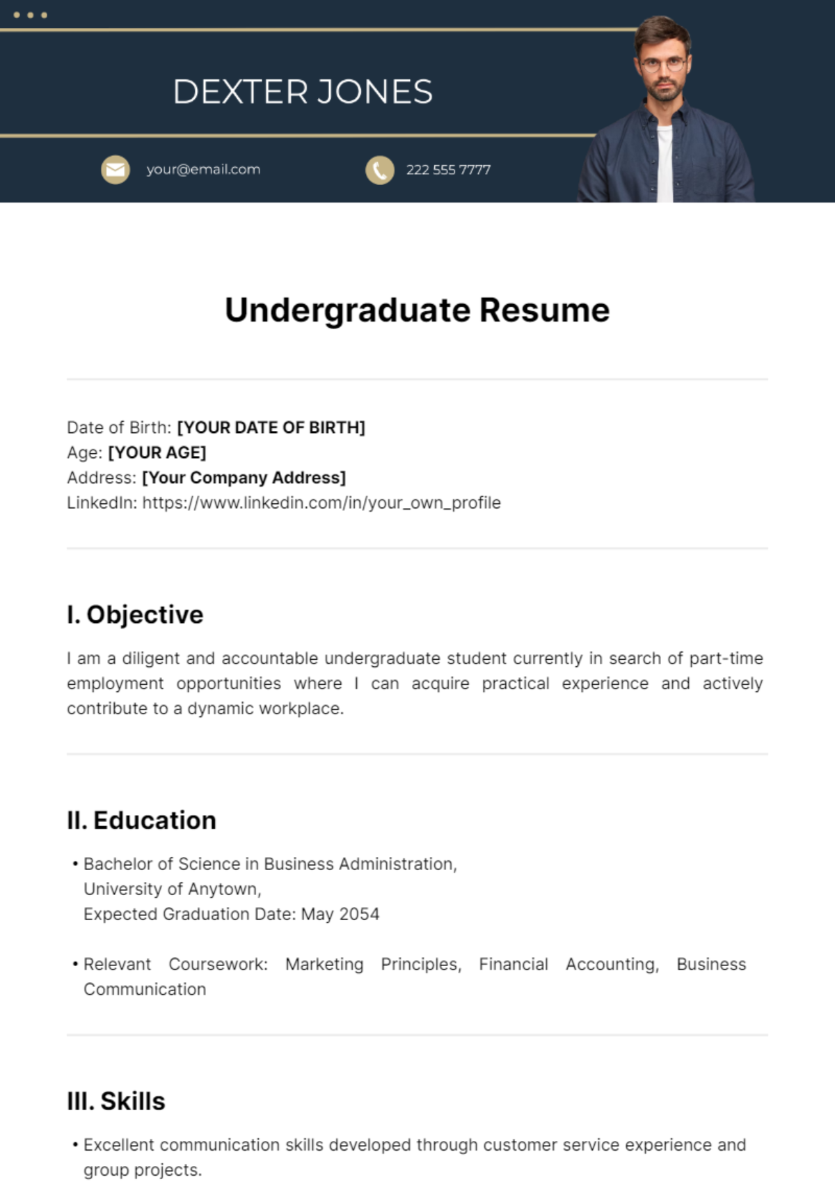 Undergraduate Resume Template