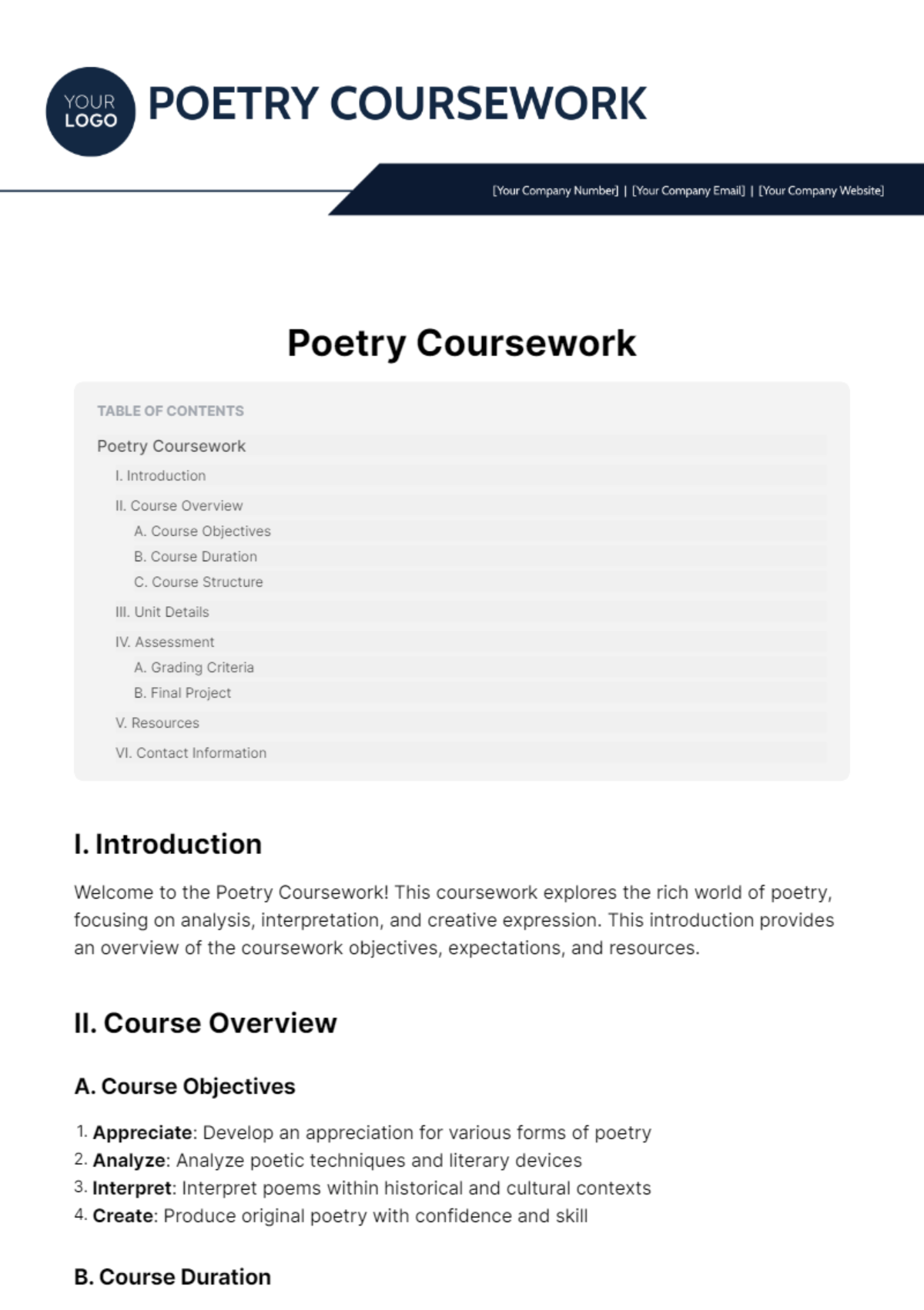 Poetry Coursework Template
