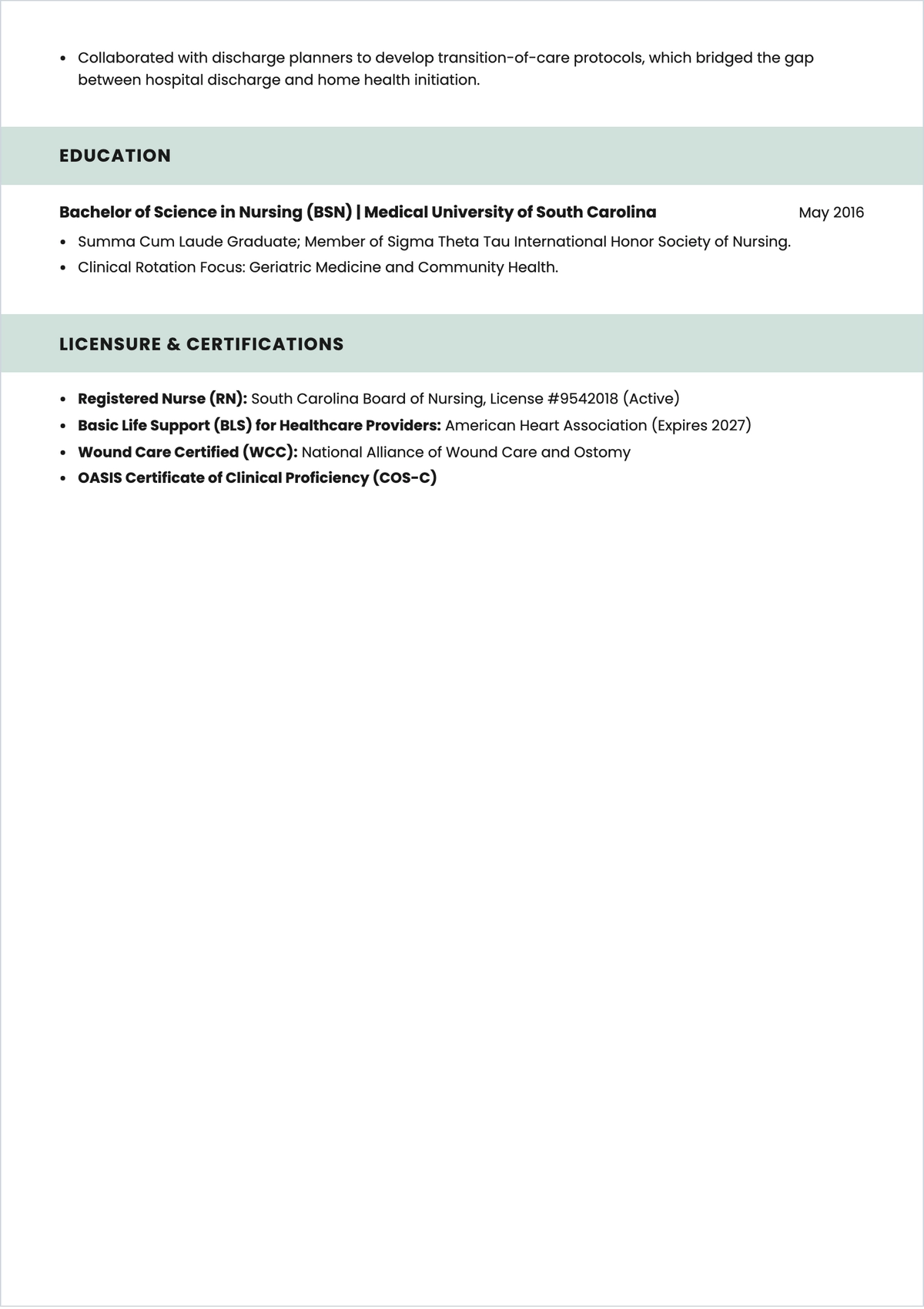 Free Home Care Nurse ATS CV Template, AI CV Builder