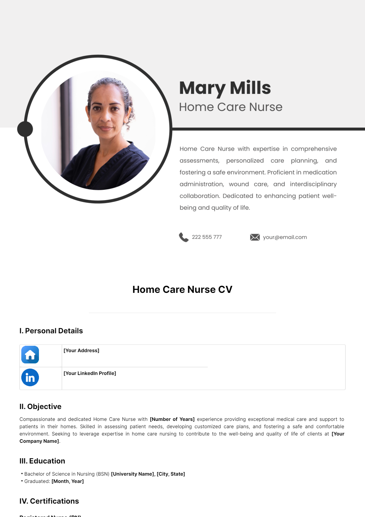 Free Home Care Nurse CV Template