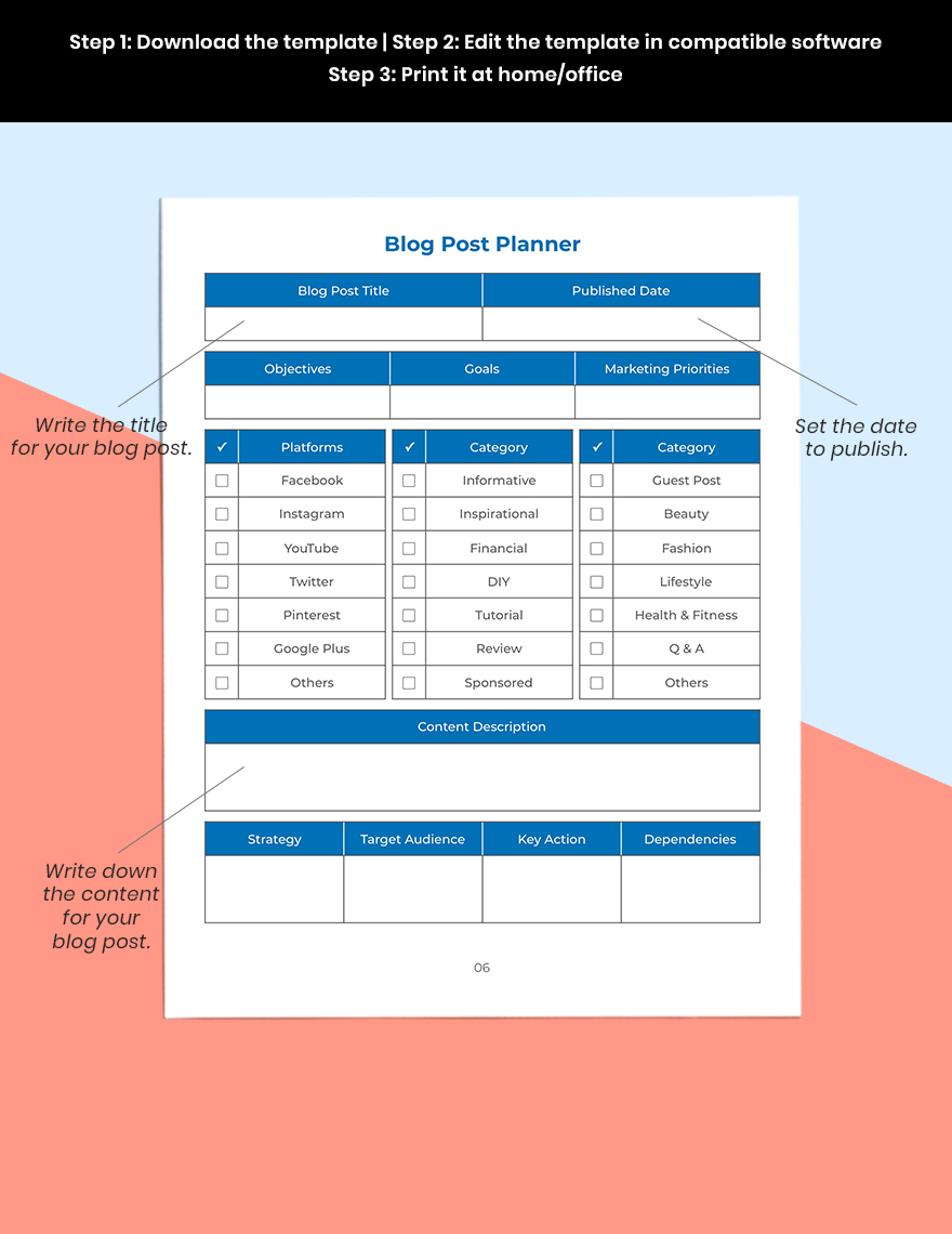 Blog Marketing Planner Printable