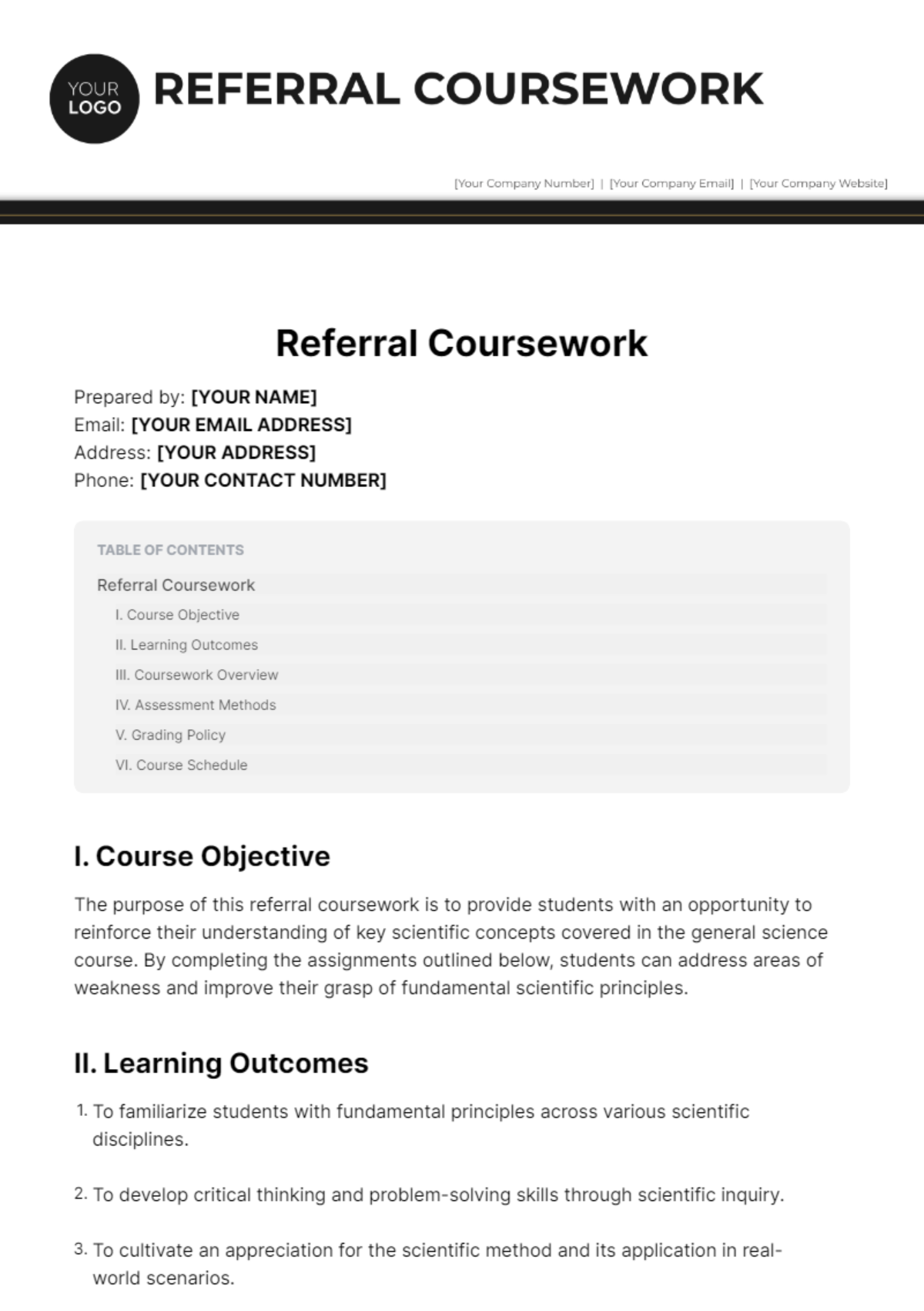 Referral Coursework Template