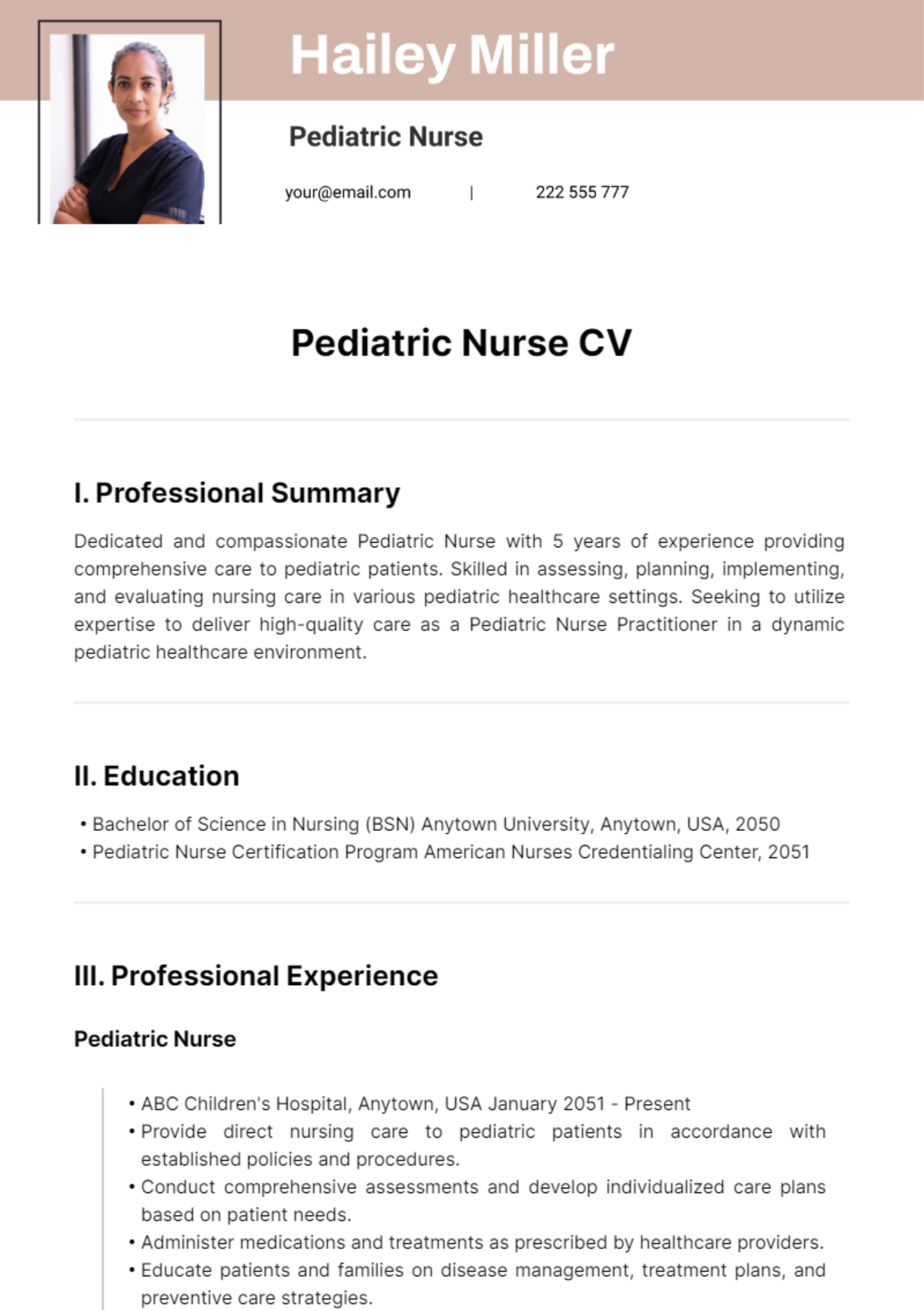 Free Pediatric Nurse CV Template