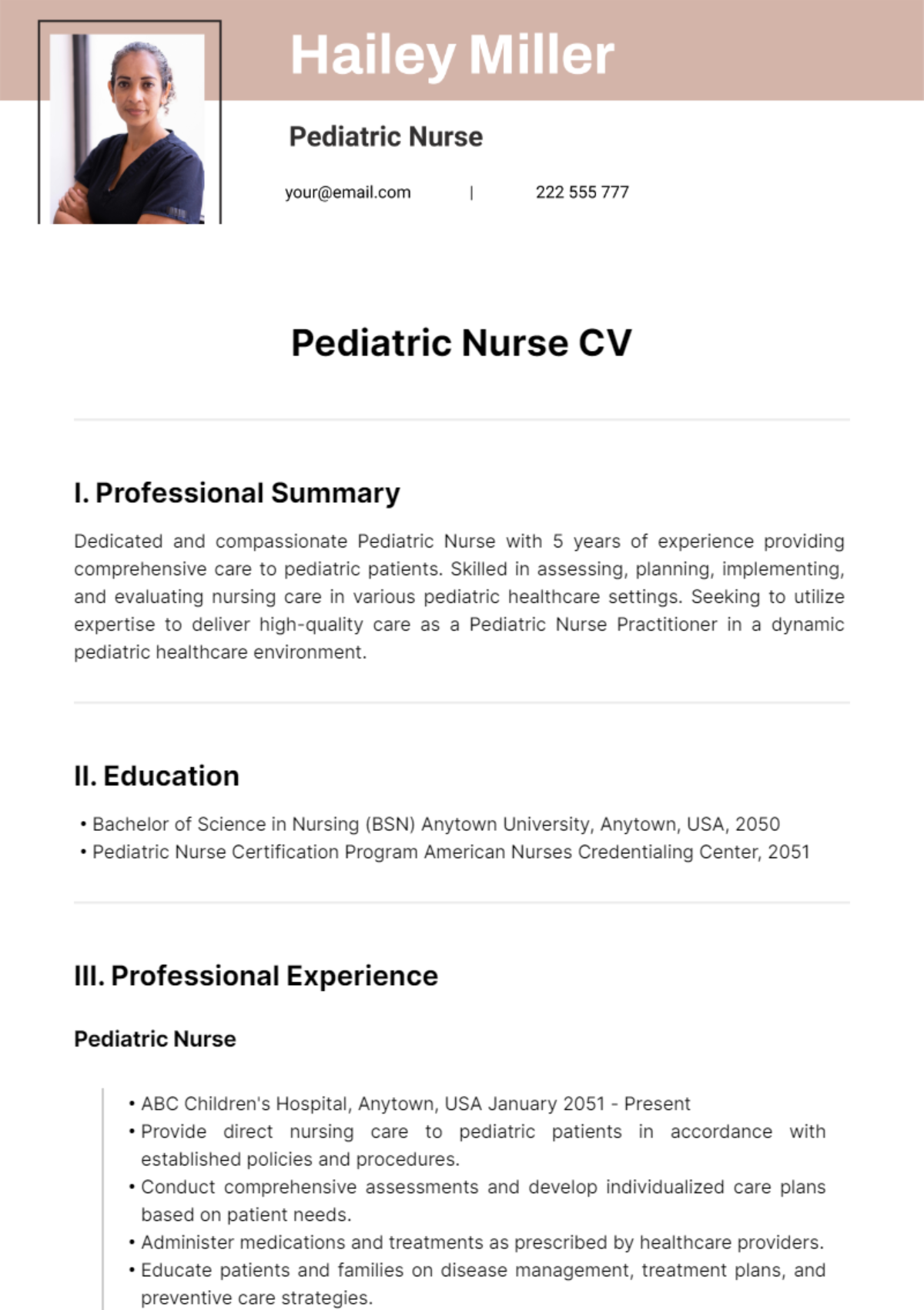 Pediatric Nurse CV Template - Edit Online & Download