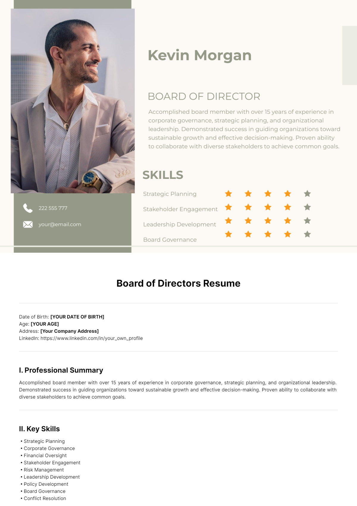 Board of Directors Resume Template