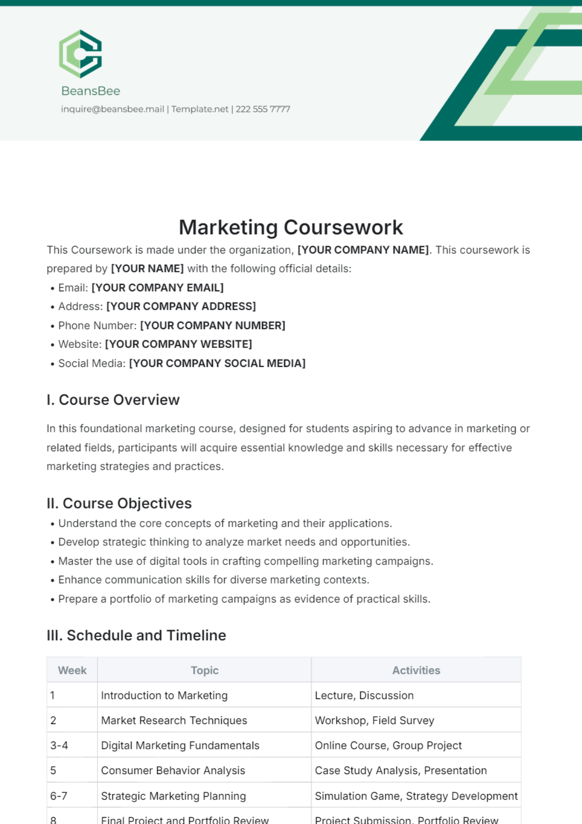 Marketing Coursework Template - Edit Online & Download