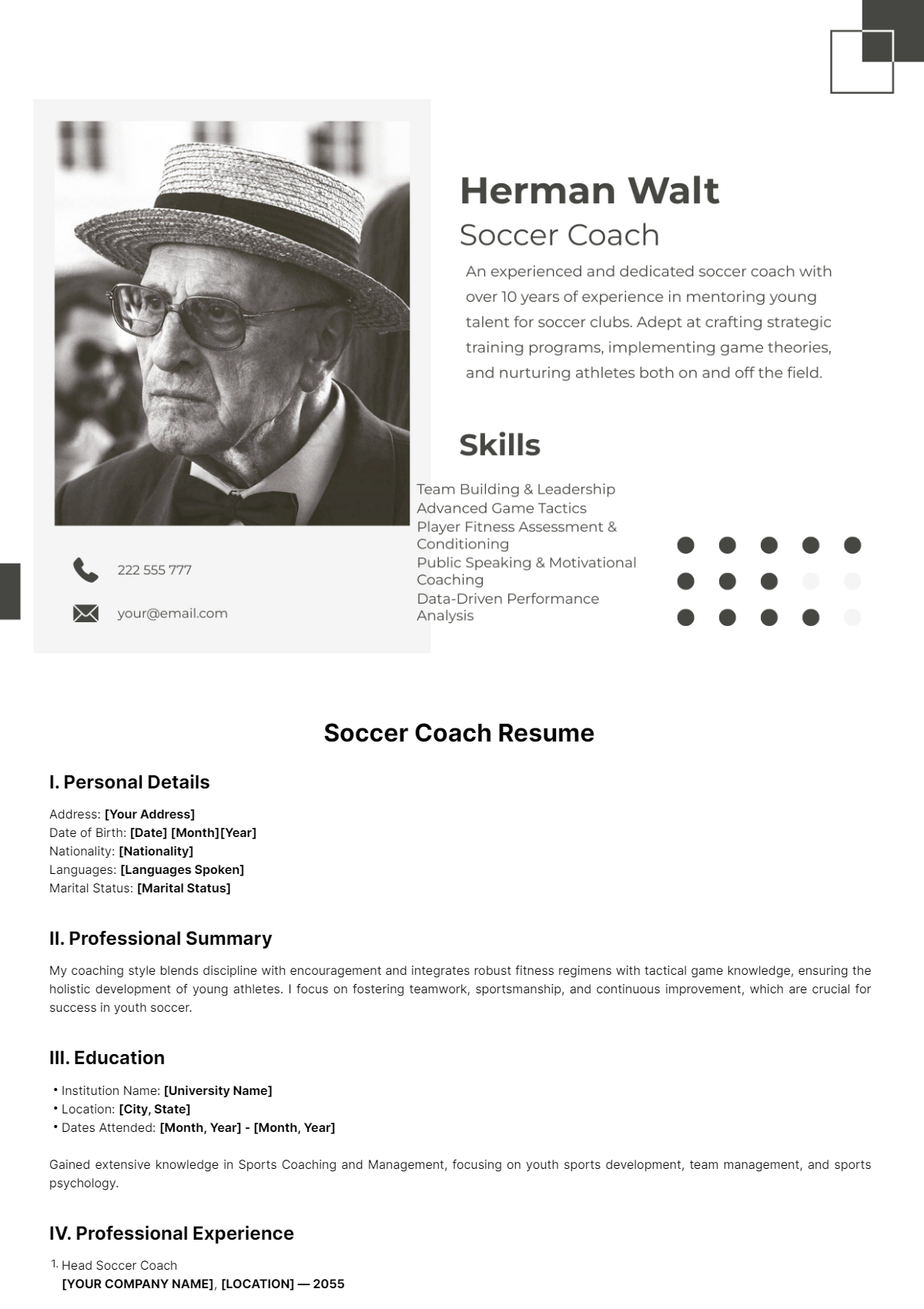 Soccer Coach Resume Template