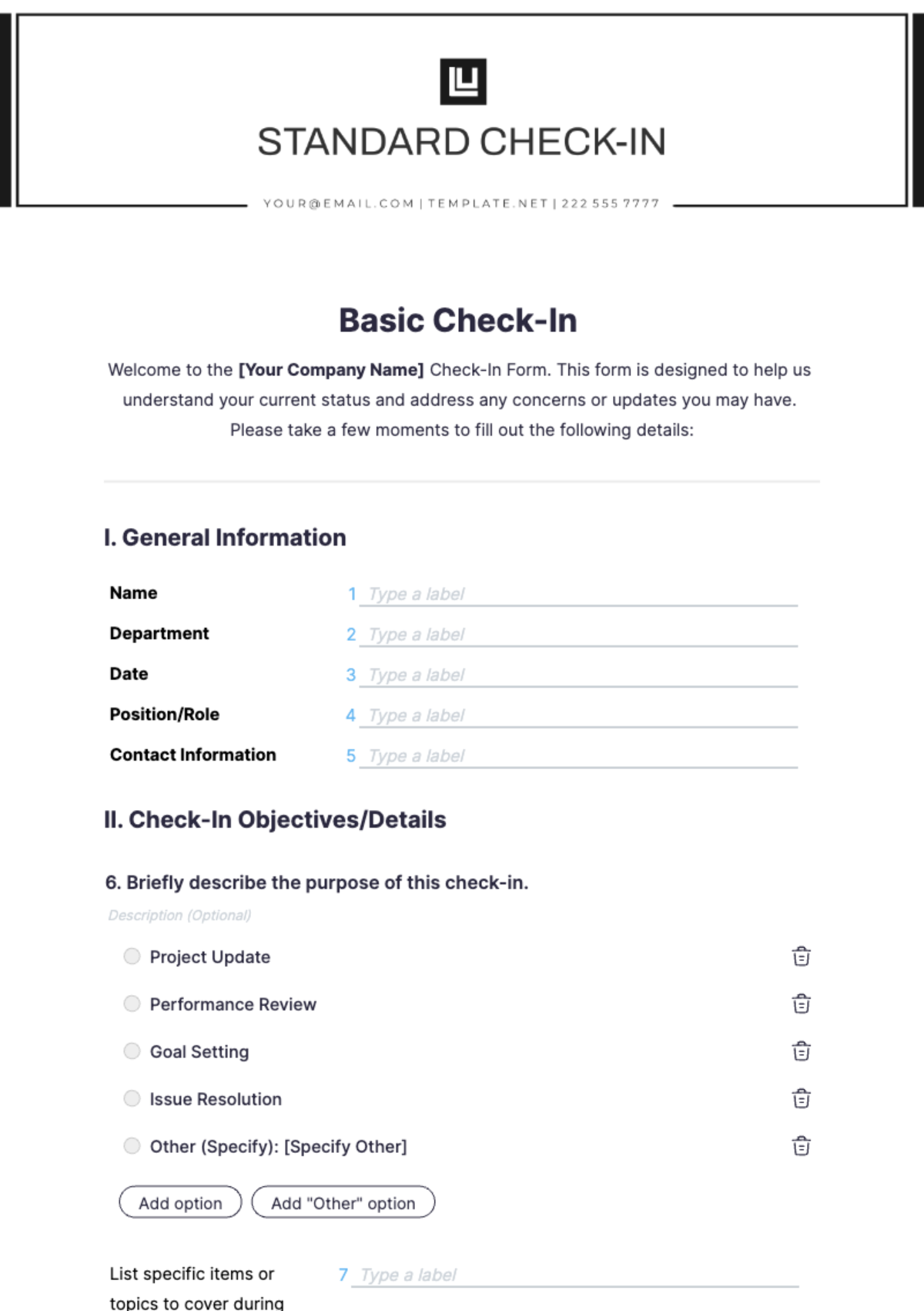 Basic Check-In Template - Edit Online & Download