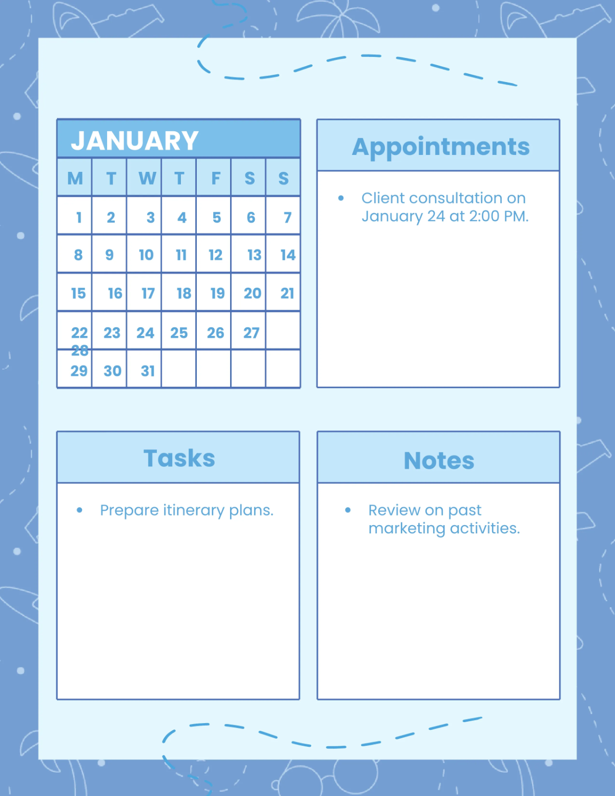 Free Travel Agency Monthly Planner Template to Edit Online