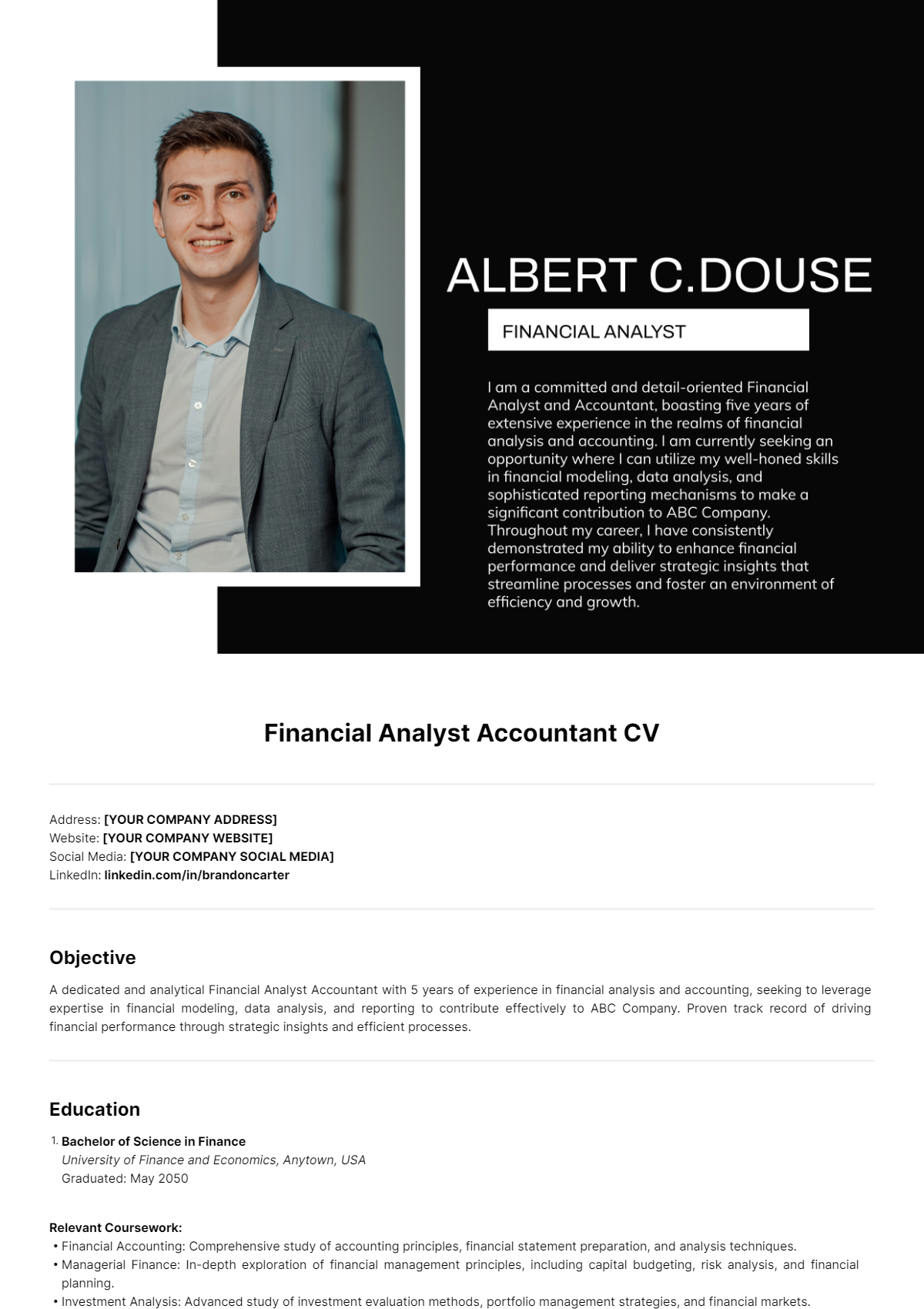 Financial Analyst Accountant CV Template - Edit Online & Download