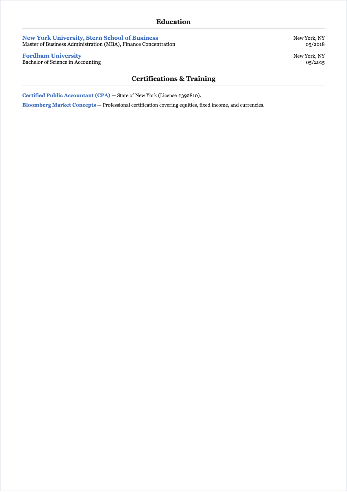 Free Financial Analyst Accountant ATS CV Template, AI CV Builder