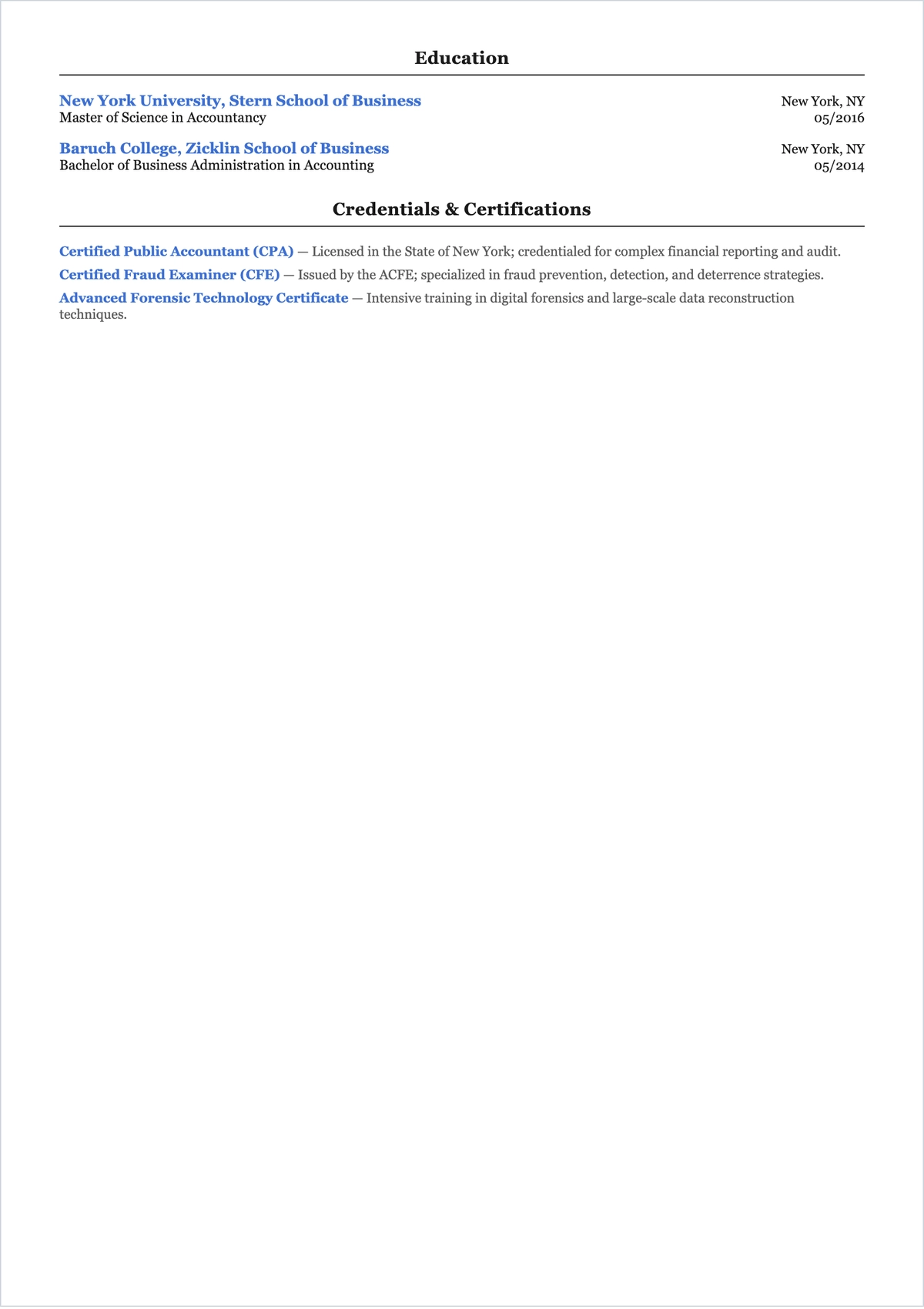 Free Forensic Accountant ATS CV Template, AI CV Builder