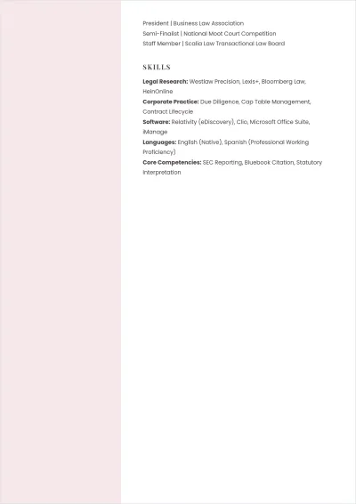 Free Legal Intern ATS Resume Template, AI Resume Builder