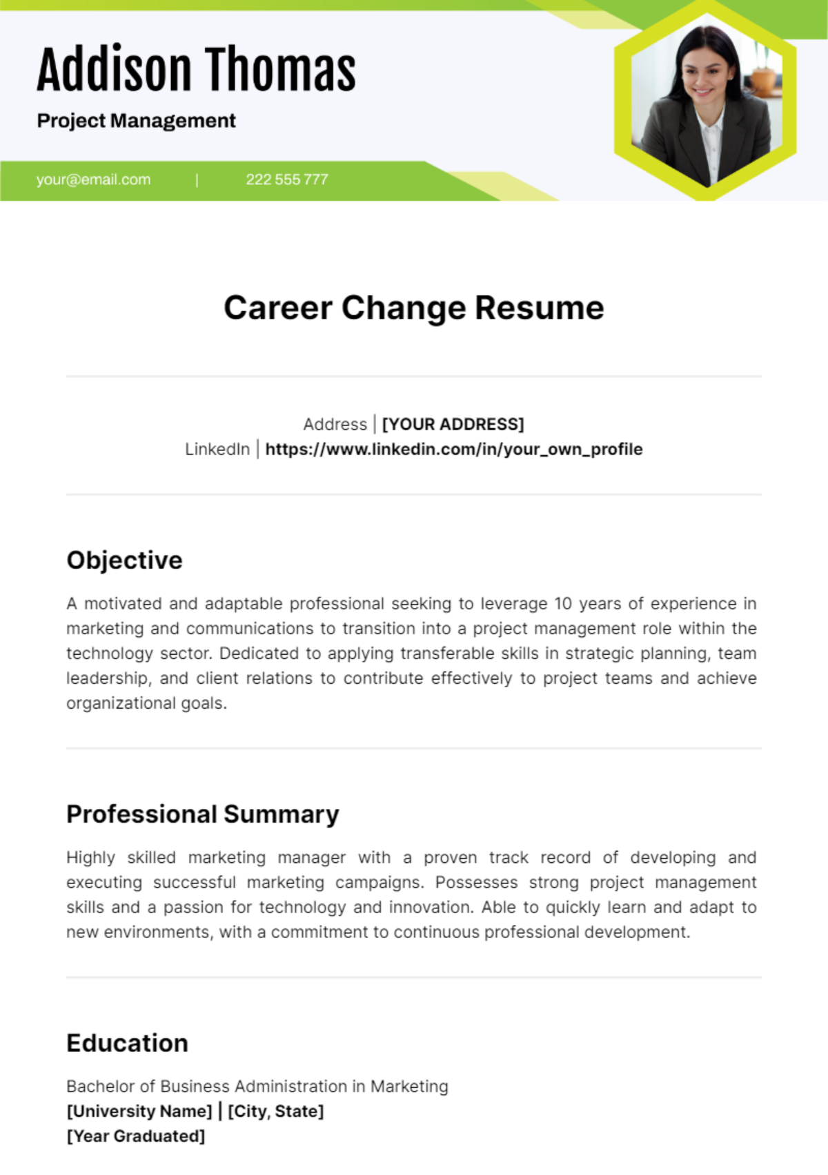 Career Change Resume Template