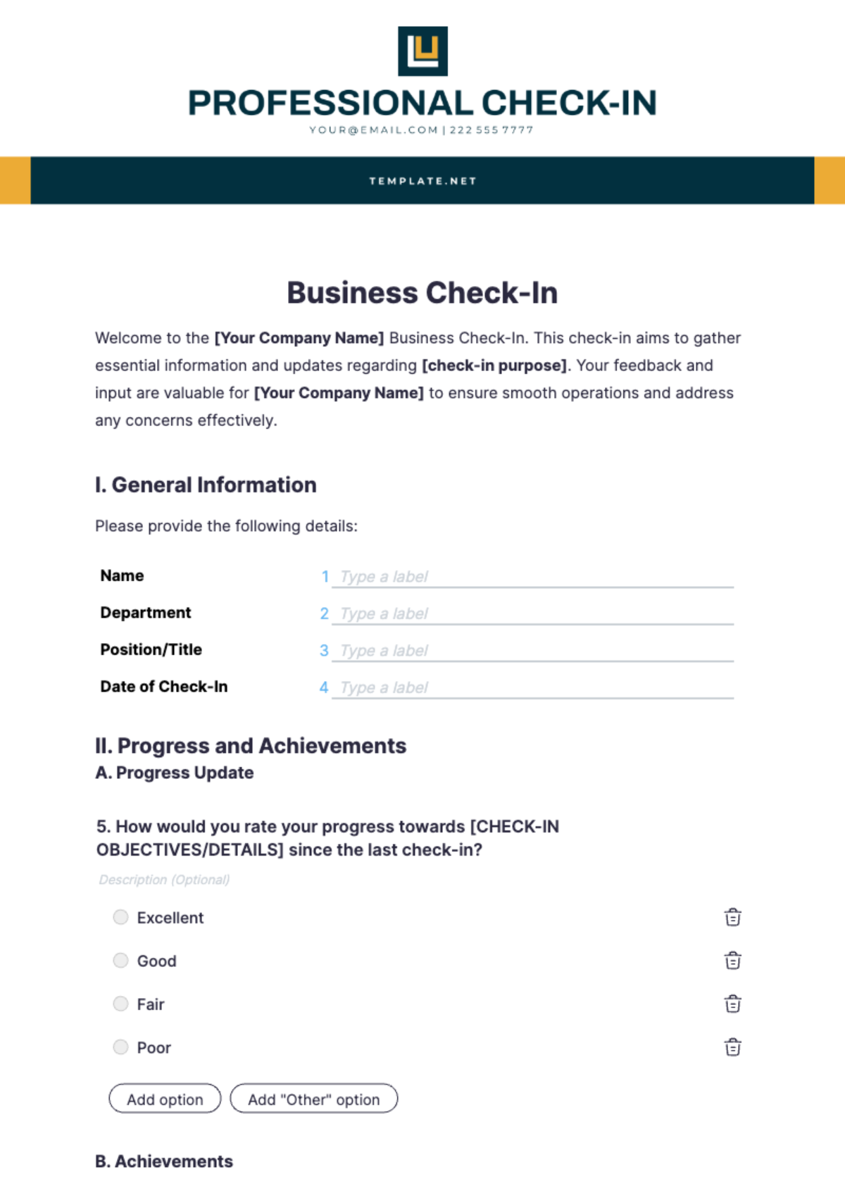 Business Check-In Template - Edit Online & Download