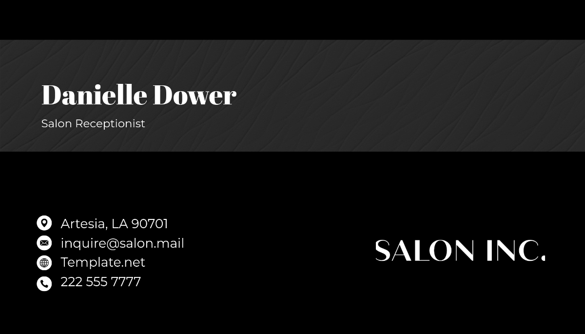 Free Salon Receptionist Business Card Template to Edit Online