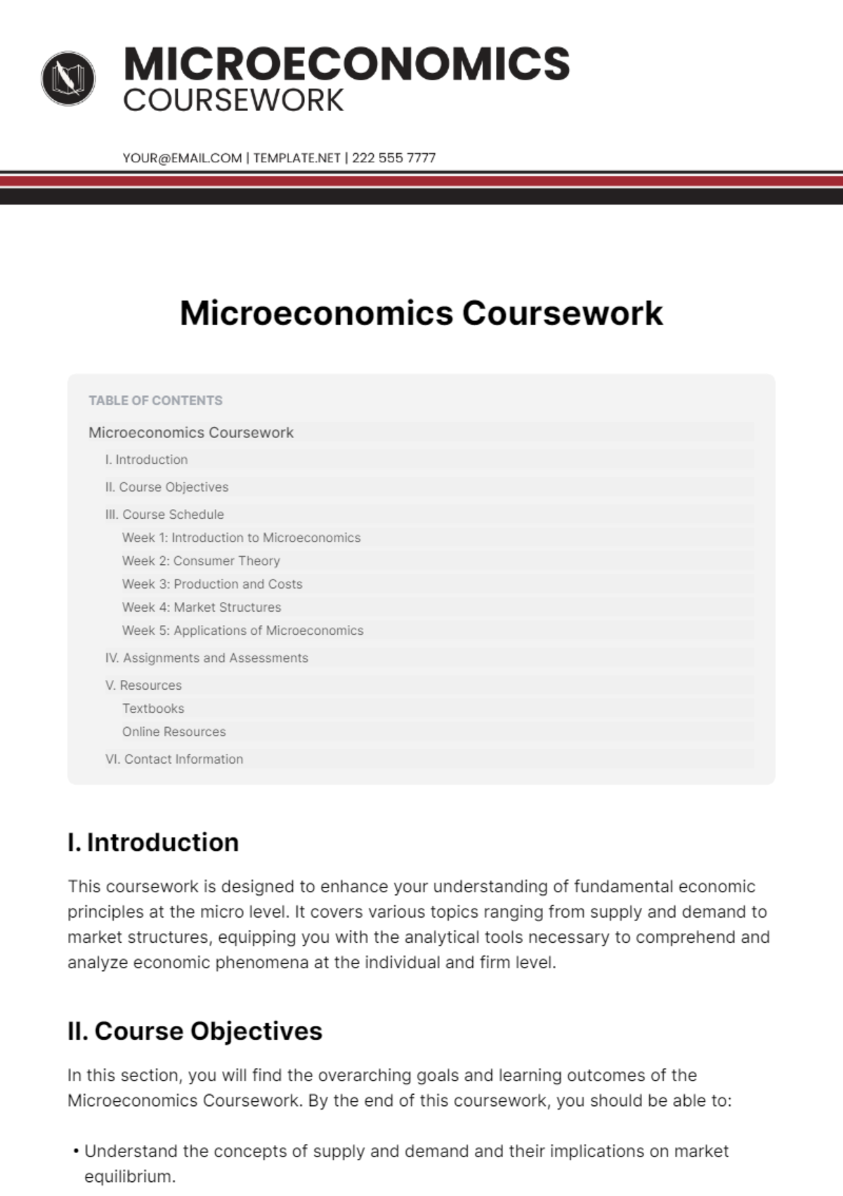 Microeconomics Coursework Template - Edit Online & Download