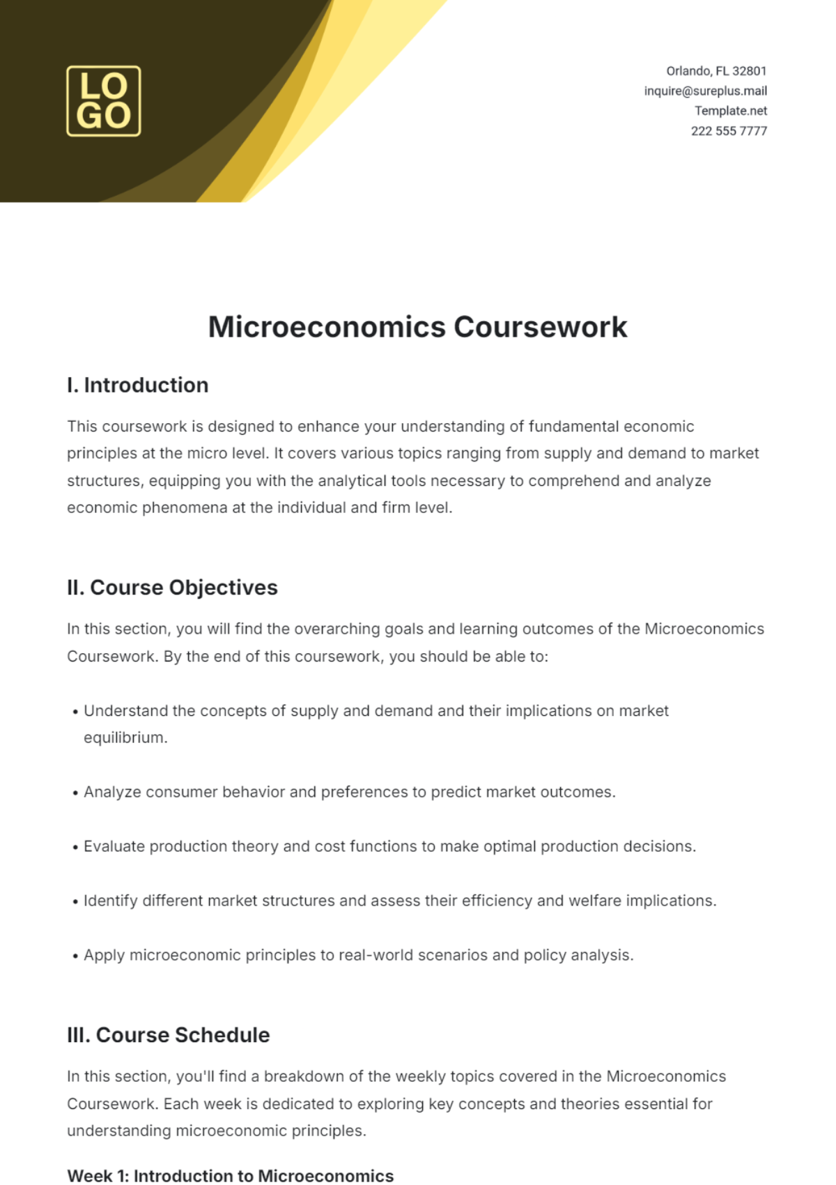 Microeconomics Coursework Template - Edit Online & Download