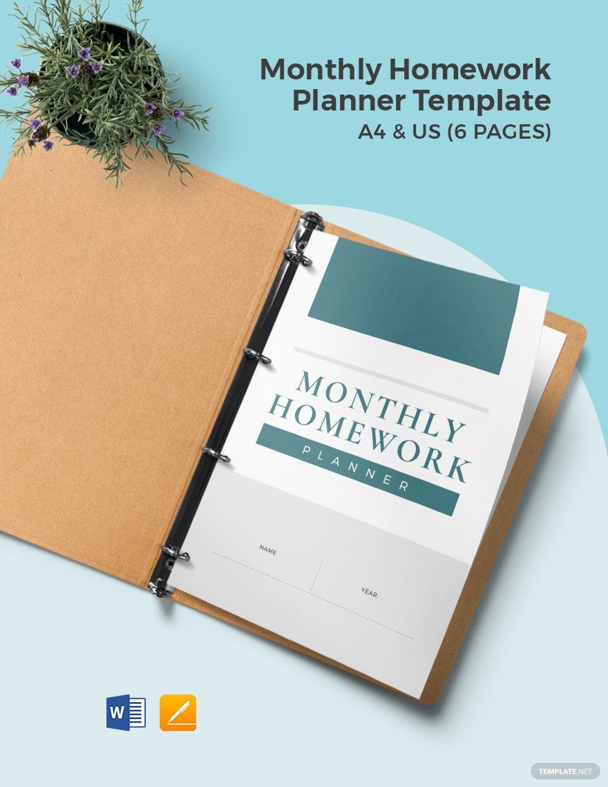 Monthly Homework Planner Template in Word, Google Docs, PDF, Apple Pages