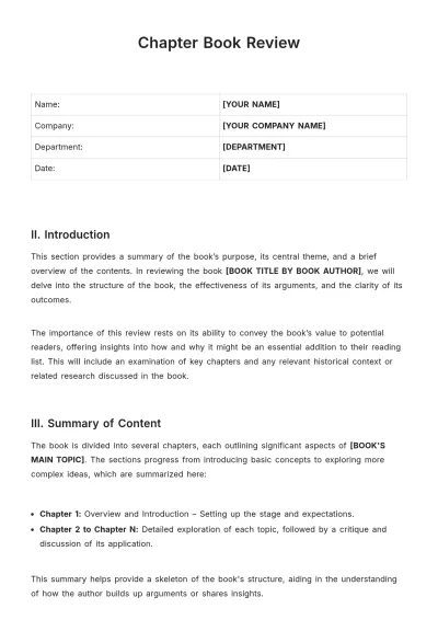 Free Chapter Book Review Template to Edit Online