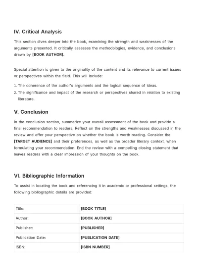 Free Chapter Book Review Template to Edit Online