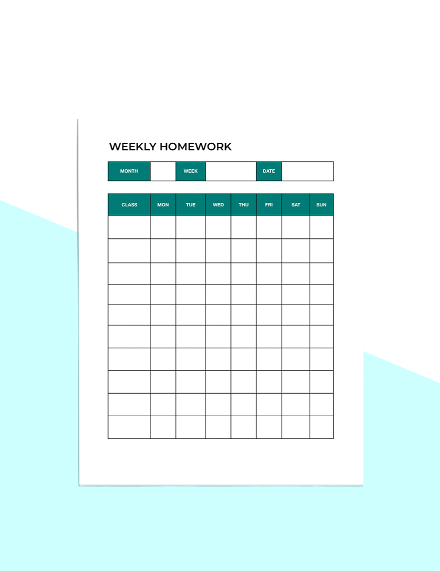 Weekly Homework Planner Template