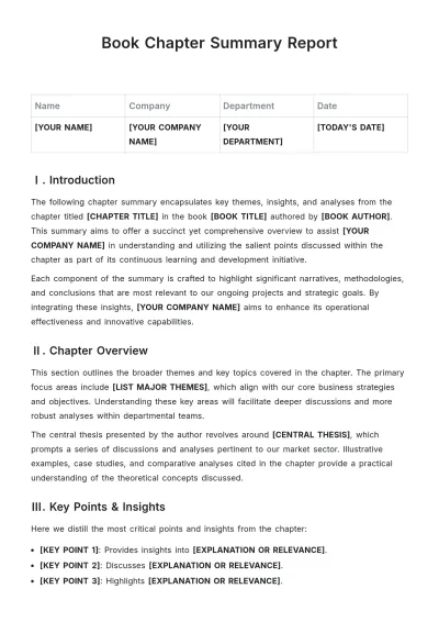 Free Book Chapter Summary Report Template to Edit Online