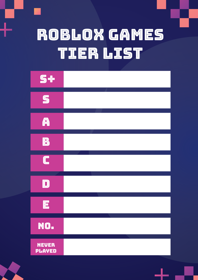 Free Roblox Games Tier List Template